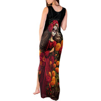 Day of Dead Girl Tank Maxi Dress Sugar Skull Girl Rose And Marigold - Wonder Print Shop
