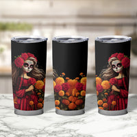 Day of Dead Girl Tumbler Cup Sugar Skull Girl Rose And Marigold - Wonder Print Shop