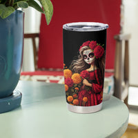 Day of Dead Girl Tumbler Cup Sugar Skull Girl Rose And Marigold - Wonder Print Shop