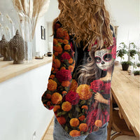 Day of Dead Girl Women Casual Shirt Sugar Skull Girl Rose And Marigold - Wonder Print Shop