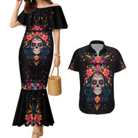 Day of Dead Skull Couples Matching Mermaid Dress and Hawaiian Shirt Sugar Skull Festival Lady - Wonder Print Shop