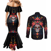 day-of-dead-skull-couples-matching-mermaid-dress-and-long-sleeve-button-shirt-sugar-skull-festival-lady