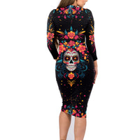 Day of Dead Skull Family Matching Long Sleeve Bodycon Dress and Hawaiian Shirt Sugar Skull Festival Lady - Wonder Print Shop