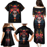 Day of Dead Skull Family Matching Puletasi Dress and Hawaiian Shirt Sugar Skull Festival Lady - Wonder Print Shop