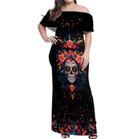 Day of Dead Skull Off Shoulder Maxi Dress Sugar Skull Festival Lady - Wonder Print Shop