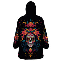 Day of Dead Skull Wearable Blanket Hoodie Sugar Skull Festival Lady - Wonder Print Shop