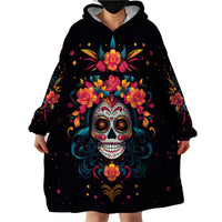 Day of Dead Skull Wearable Blanket Hoodie Sugar Skull Festival Lady - Wonder Print Shop