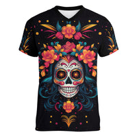 Day of Dead Skull Women V Neck T Shirt Sugar Skull Festival Lady - Wonder Print Shop
