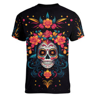 Day of Dead Skull Women V Neck T Shirt Sugar Skull Festival Lady - Wonder Print Shop