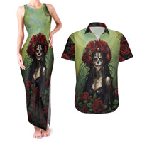 Day of Dead Lady Couples Matching Tank Maxi Dress and Hawaiian Shirt Sugar Skull Rose Lady - Wonder Print Shop