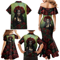 Day of Dead Lady Family Matching Mermaid Dress and Hawaiian Shirt Sugar Skull Rose Lady - Wonder Print Shop