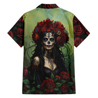 Day of Dead Lady Family Matching Off Shoulder Maxi Dress and Hawaiian Shirt Sugar Skull Rose Lady - Wonder Print Shop