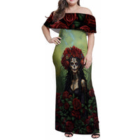Day of Dead Lady Family Matching Off Shoulder Maxi Dress and Hawaiian Shirt Sugar Skull Rose Lady - Wonder Print Shop