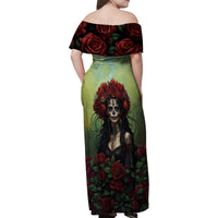 Day of Dead Lady Family Matching Off Shoulder Maxi Dress and Hawaiian Shirt Sugar Skull Rose Lady - Wonder Print Shop