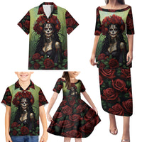 Day of Dead Lady Family Matching Puletasi Dress and Hawaiian Shirt Sugar Skull Rose Lady - Wonder Print Shop