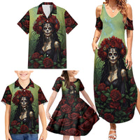 Day of Dead Lady Family Matching Summer Maxi Dress and Hawaiian Shirt Sugar Skull Rose Lady - Wonder Print Shop