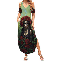 Day of Dead Lady Family Matching Summer Maxi Dress and Hawaiian Shirt Sugar Skull Rose Lady - Wonder Print Shop