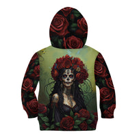 Day of Dead Lady Kid Hoodie Sugar Skull Rose Lady - Wonder Print Shop