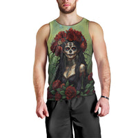 Day of Dead Lady Men Tank Top Sugar Skull Rose Lady - Wonder Print Shop