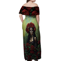 Day of Dead Lady Off Shoulder Maxi Dress Sugar Skull Rose Lady - Wonder Print Shop