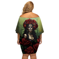 Day of Dead Lady Off Shoulder Short Dress Sugar Skull Rose Lady - Wonder Print Shop