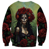 Day of Dead Lady Sweatshirt Sugar Skull Rose Lady - Wonder Print Shop
