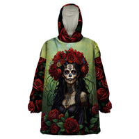 Day of Dead Lady Wearable Blanket Hoodie Sugar Skull Rose Lady - Wonder Print Shop