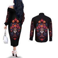day-of-dead-skull-couples-matching-off-the-shoulder-long-sleeve-dress-and-long-sleeve-button-shirt-sugar-skull-festival-lady