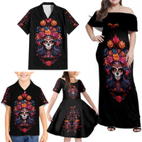 Day of Dead Skull Family Matching Off Shoulder Maxi Dress and Hawaiian Shirt Sugar Skull Festival Lady - Wonder Print Shop