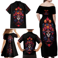 Day of Dead Skull Family Matching Off Shoulder Maxi Dress and Hawaiian Shirt Sugar Skull Festival Lady - Wonder Print Shop