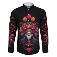 Day of Dead Skull Family Matching Short Sleeve Bodycon Dress and Hawaiian Shirt Sugar Skull Festival Lady - Wonder Print Shop