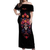 Day of Dead Skull Off Shoulder Maxi Dress Sugar Skull Festival Lady - Wonder Print Shop