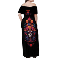 Day of Dead Skull Off Shoulder Maxi Dress Sugar Skull Festival Lady - Wonder Print Shop