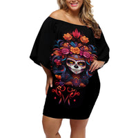 Day of Dead Skull Off Shoulder Short Dress Sugar Skull Festival Lady - Wonder Print Shop