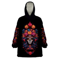 Day of Dead Skull Wearable Blanket Hoodie Sugar Skull Festival Lady - Wonder Print Shop