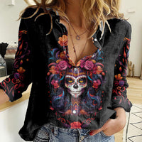 Day of Dead Skull Women Casual Shirt Sugar Skull Festival Lady - Wonder Print Shop