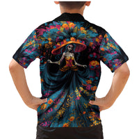 Day of Dead Lady Family Matching Mermaid Dress and Hawaiian Shirt Sugar Skull Lady Dancing - Wonder Print Shop