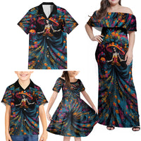 Day of Dead Lady Family Matching Off Shoulder Maxi Dress and Hawaiian Shirt Sugar Skull Lady Dancing - Wonder Print Shop