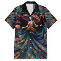 Day of Dead Lady Family Matching Short Sleeve Bodycon Dress and Hawaiian Shirt Sugar Skull Lady Dancing - Wonder Print Shop
