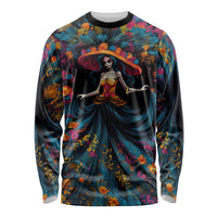 Day of Dead Lady Long Sleeve Shirt Sugar Skull Lady Dancing - Wonder Print Shop