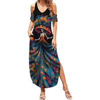 Day of Dead Lady Summer Maxi Dress Sugar Skull Lady Dancing - Wonder Print Shop