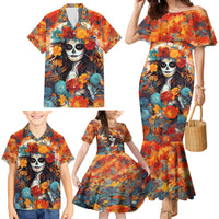 Day of Dead Lady Family Matching Mermaid Dress and Hawaiian Shirt Sugar Skull Field Rose Lady - Wonder Print Shop