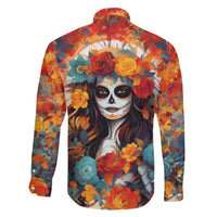 Day of Dead Lady Family Matching Short Sleeve Bodycon Dress and Hawaiian Shirt Sugar Skull Field Rose Lady - Wonder Print Shop