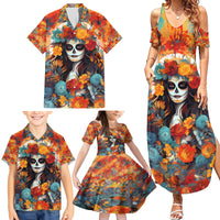 Day of Dead Lady Family Matching Summer Maxi Dress and Hawaiian Shirt Sugar Skull Field Rose Lady - Wonder Print Shop