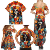 Day of Dead Lady Family Matching Summer Maxi Dress and Hawaiian Shirt Sugar Skull Field Rose Lady - Wonder Print Shop