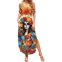Day of Dead Lady Family Matching Summer Maxi Dress and Hawaiian Shirt Sugar Skull Field Rose Lady - Wonder Print Shop