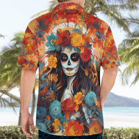 Day of Dead Lady Hawaiian Shirt Sugar Skull Field Rose Lady - Wonder Print Shop
