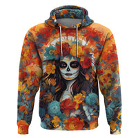 Day of Dead Lady Hoodie Sugar Skull Field Rose Lady - Wonder Print Shop