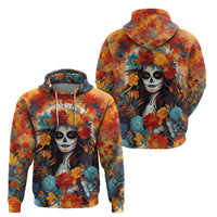 Day of Dead Lady Hoodie Sugar Skull Field Rose Lady - Wonder Print Shop