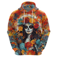 Day of Dead Lady Hoodie Sugar Skull Field Rose Lady - Wonder Print Shop